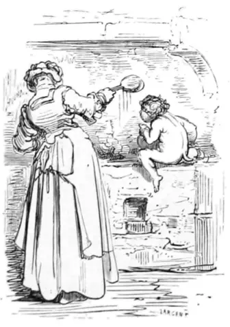 Ilustración de 1862 de un Kobold ayudando en los trabajos domésticos.