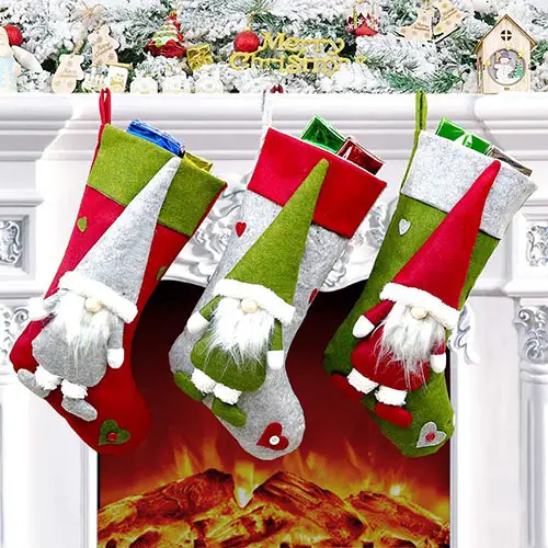 Calcetín Navidad Grande Juego de 3 - Decoración de navidad con elfos y duendes 