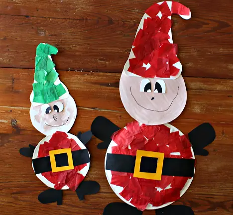 Manualidad de Papá Noel de papel y su elfo de Navidad 